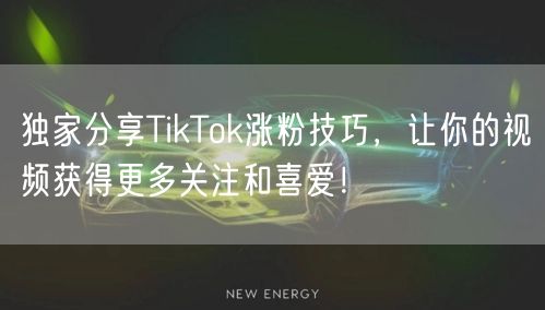 独家分享TikTok涨粉技巧，让你的视频获得更多关注和喜爱！