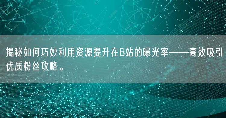 揭秘如何巧妙利用资源提升在B站的曝光率——高效吸引优质粉丝攻略。