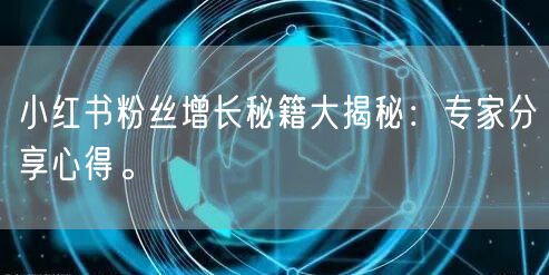 小红书粉丝增长秘籍大揭秘：专家分享心得。